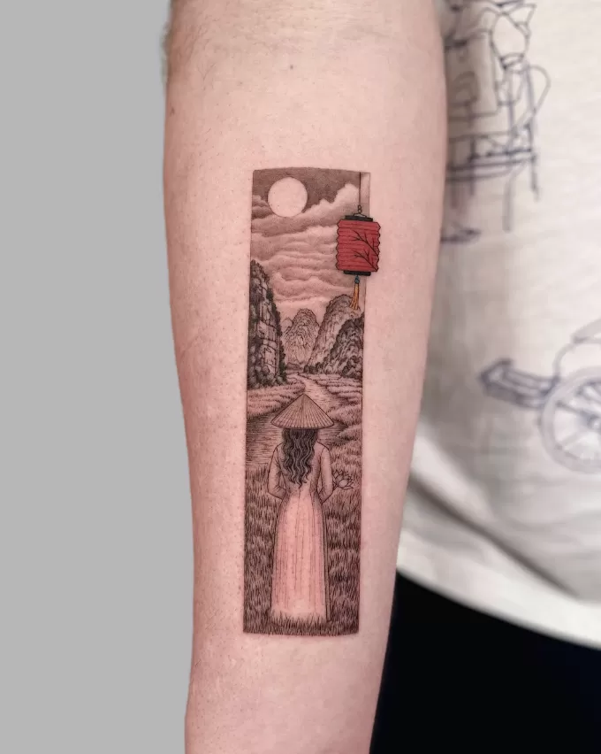 1752534366 Black Grey Vietnam Landscape Frame Tattoo 11