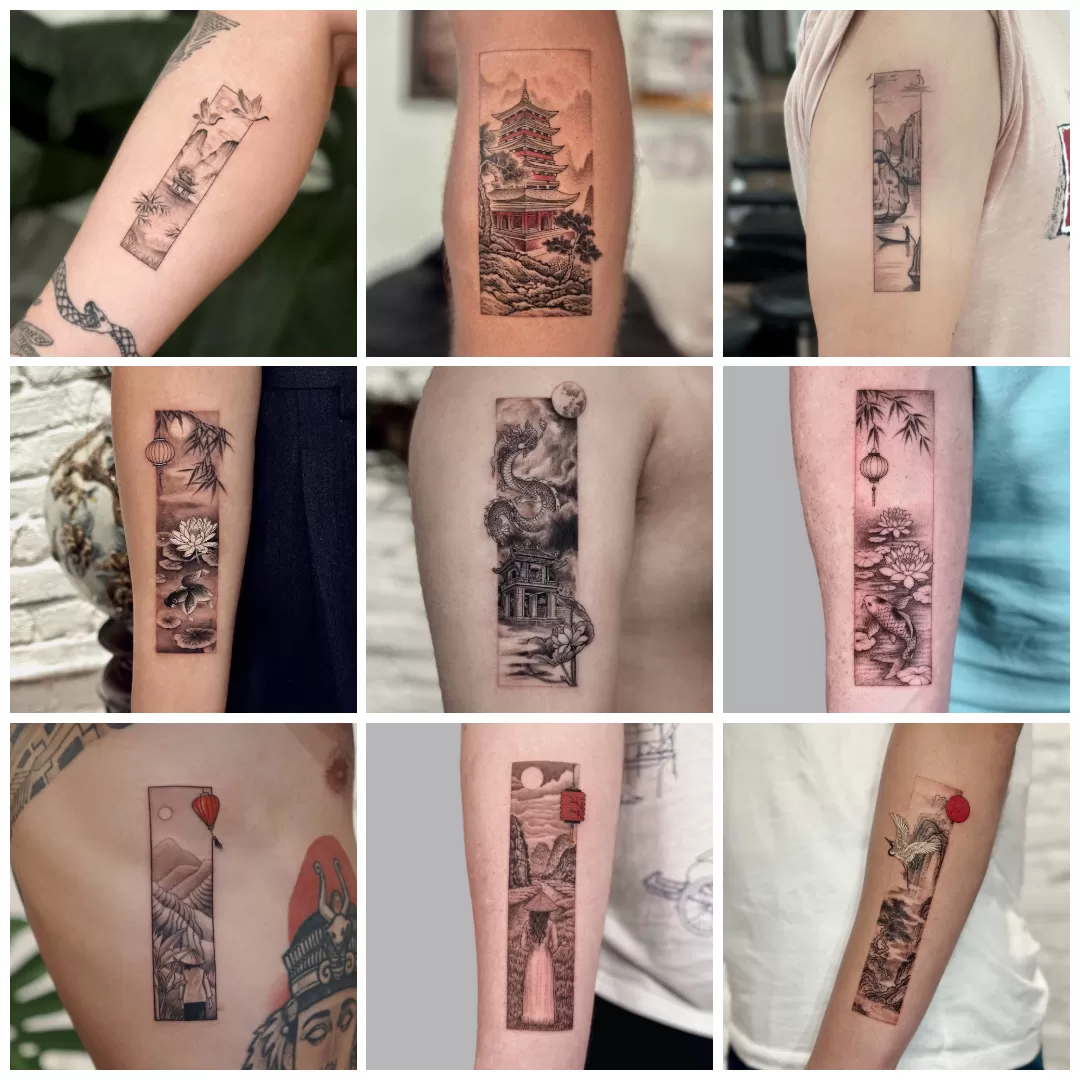 1754853727 Vietnam Landscape Frame Tattoo Black Grey