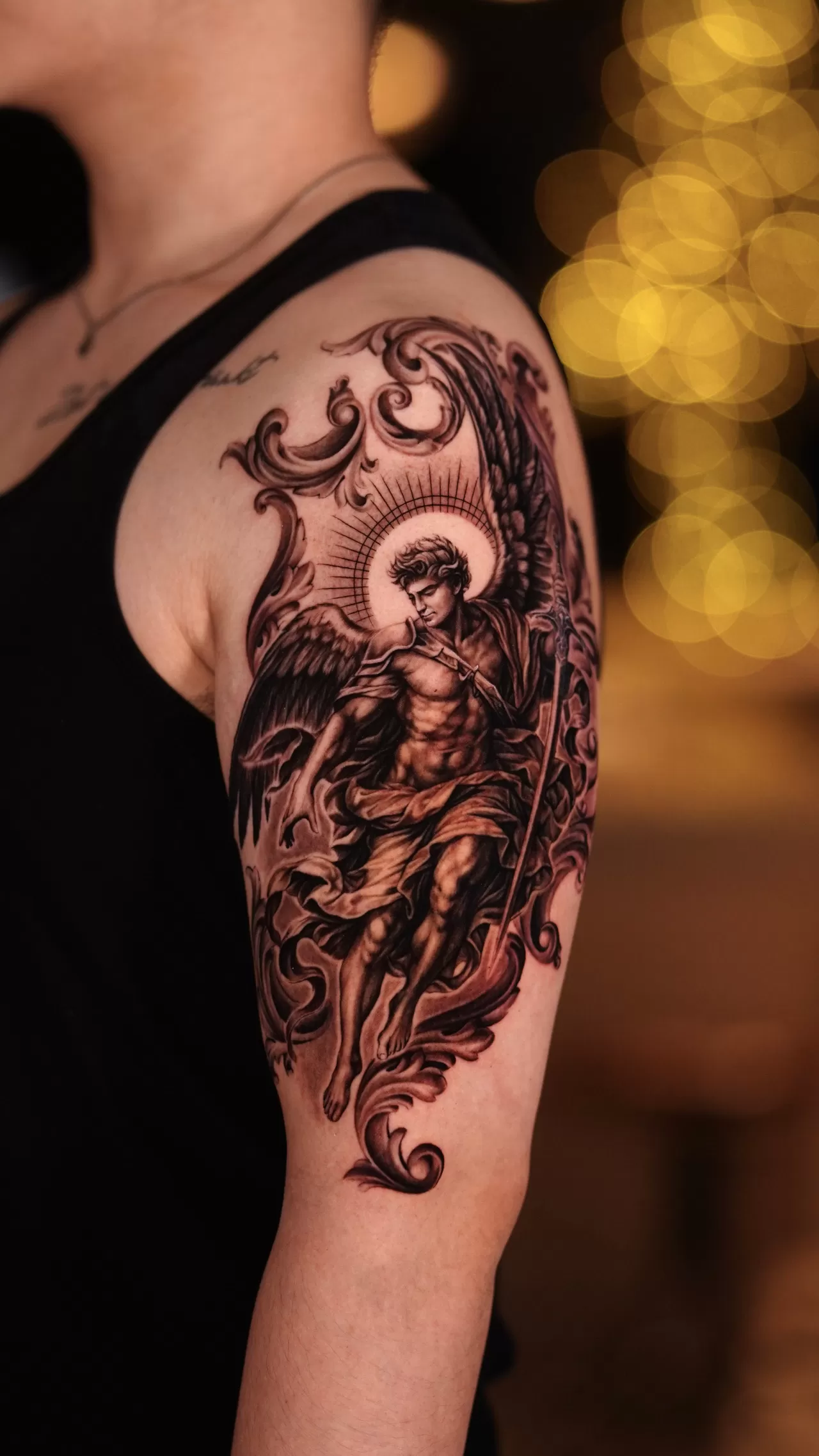 1769071429 Saint Michael Black Grey Realistic Tattoo 1