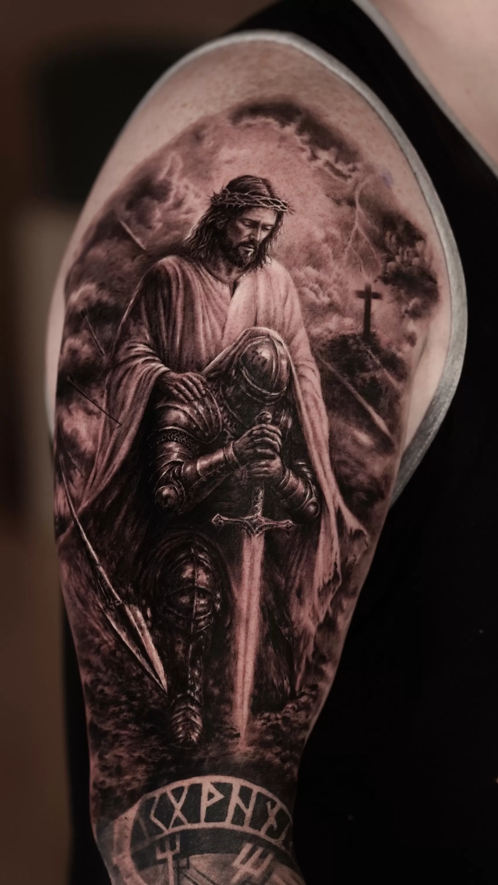 1789605705 Realistic Jesus And Warrior Tattoo 1